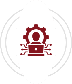 Person with laptop and gear icon.