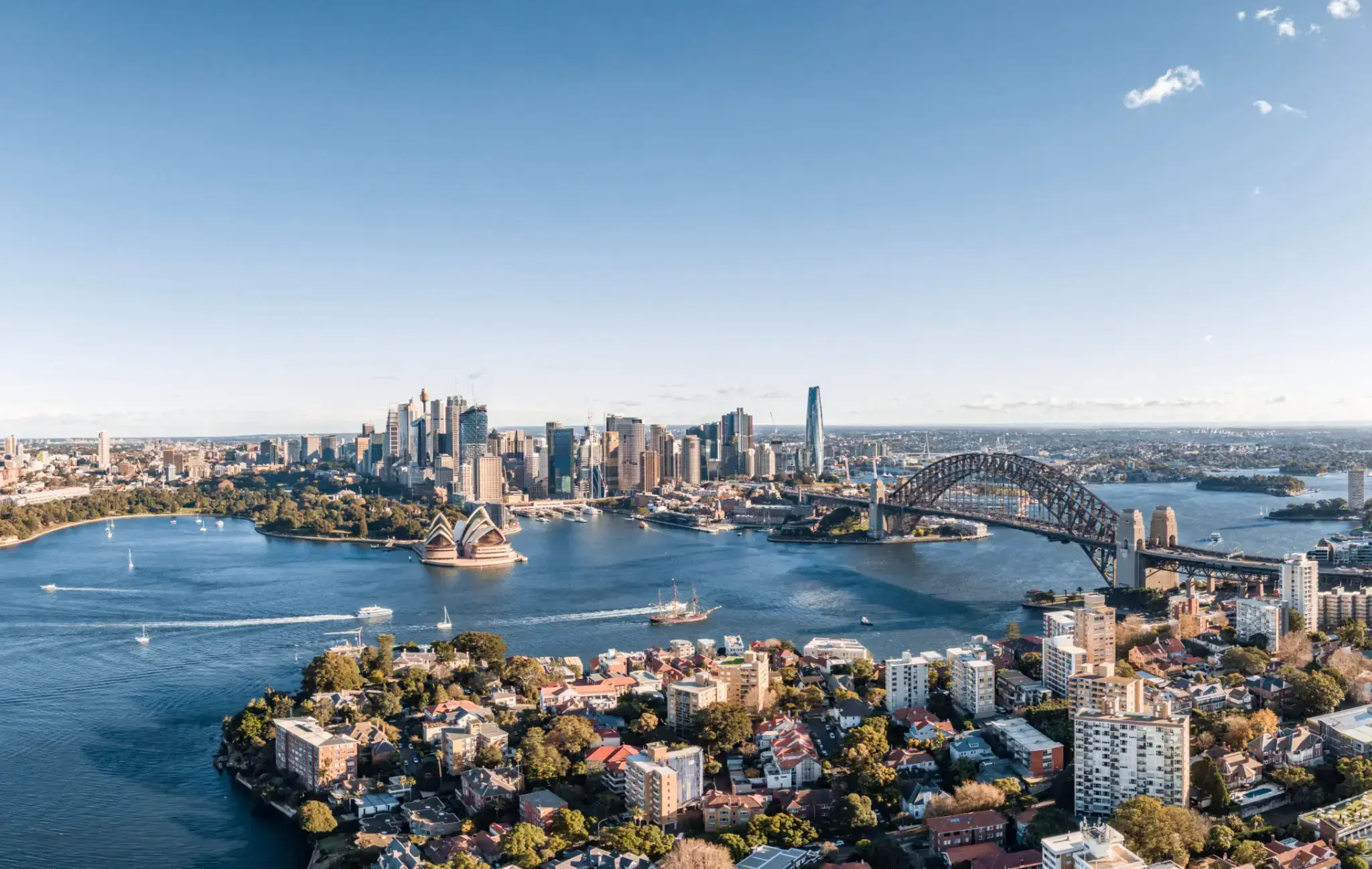 Sydney skyline with Opera House and bridge.