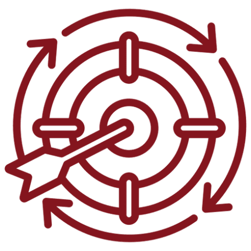 Arrow hitting bullseye with circular arrows.
