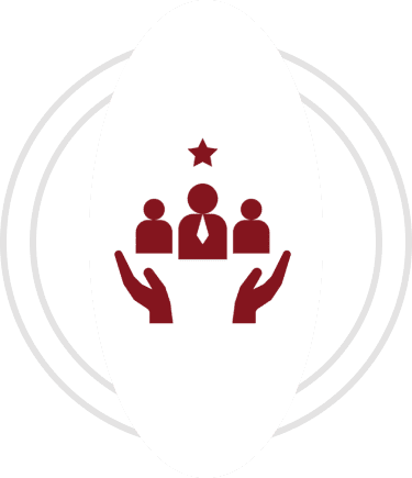 Icon showing three people with one star above and hands below.